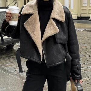 Too Blessed Sherpa Lined Shearling Leather Flight Jacket